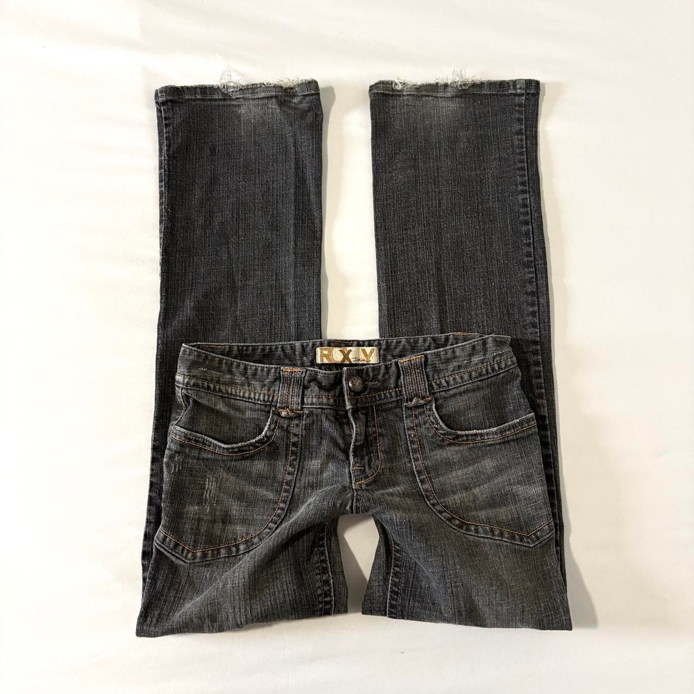 Roxy Low Rise Bootcut Jeans Women Size 9 Black Embroidered Flap Pocket Vintage